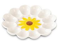 Deviled Eggs Food Serving Tray in white and with a sunflower in the center