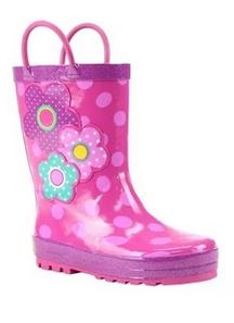 Children's pink polka dot with flowers rain boots