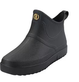 Mens ankle slip on black rain boot 