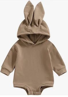 Brown one piece children's sweater with rabbit ears