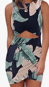 Palm print bodycon wrap dress with cut out in center