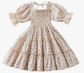 Little girl ruffle and puffy sleeves dress