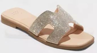 Rhinestone flat slip on sandal 