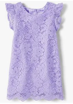 Purple floral lace short sleeve dress for a toddler