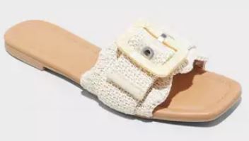 Cream Colored Slip on Flat Sandal