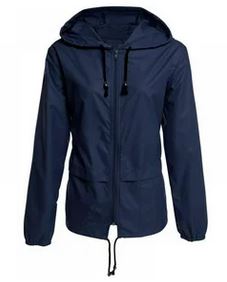 Navy blue long sleeve raincoat with hood 