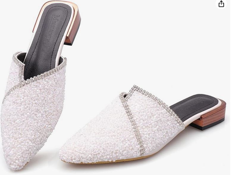 Rhinestone texture slip on mule shoes pointed toe design