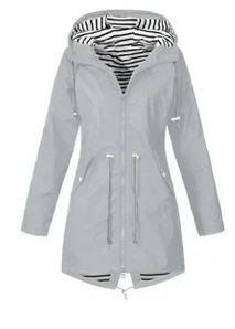 Grey spring jacket with a hood and pockets